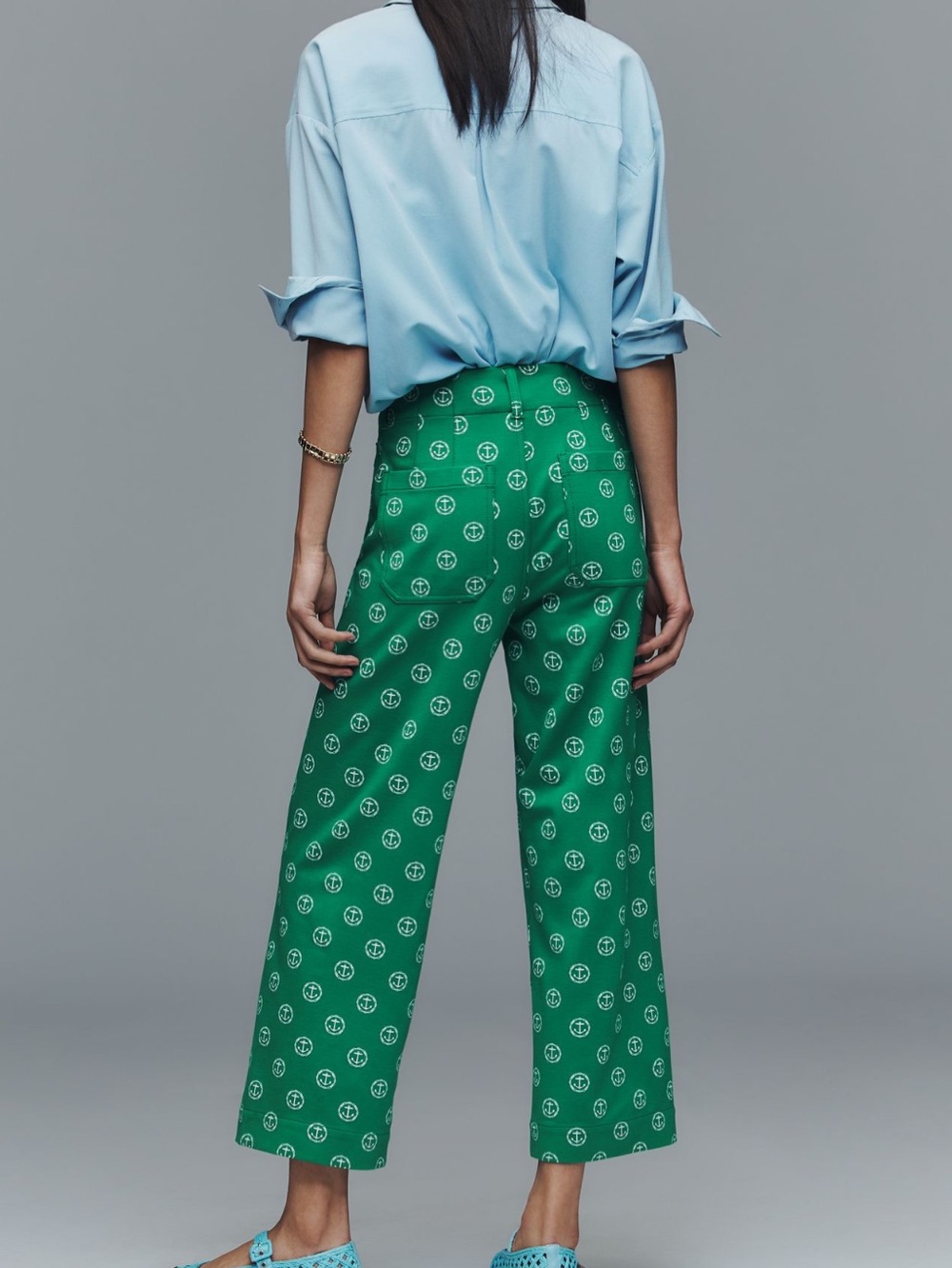 ⚓️Anthropologie Colette Pants Maeve Cropped Wide-Leg Ponte New Green Anchor - Picture 1 of 14